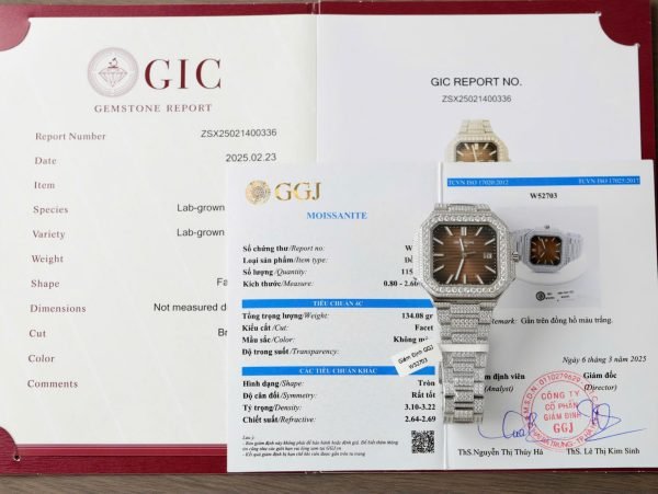 Patek Philippe Cubitus 5821 Dial Brown Replica Watch Full Diamonds Moissanite Hong Kong 45mm