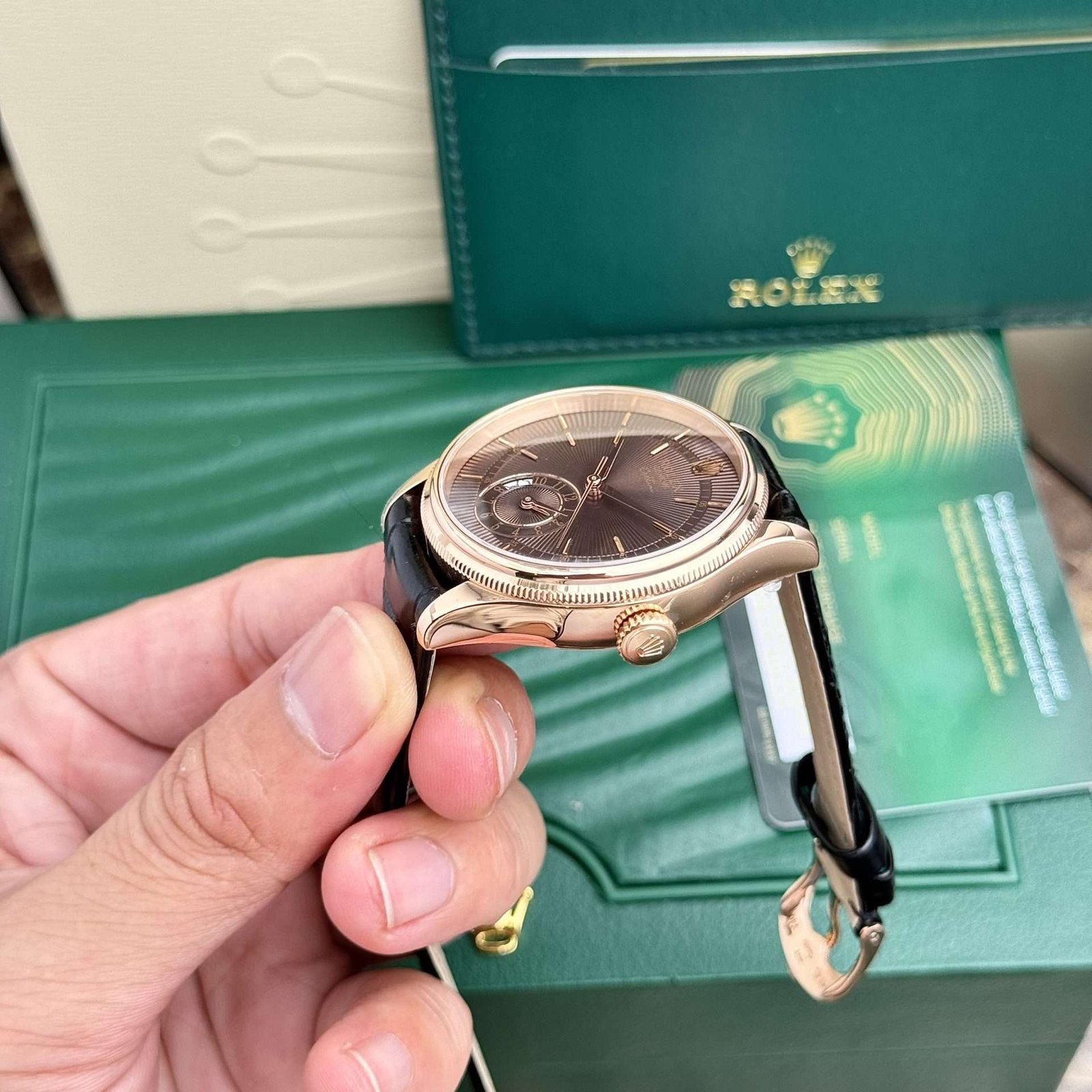 Rolex Cellini 50525 Chocolate Dial Black Leather Strap 1:1 39mm - Image 2