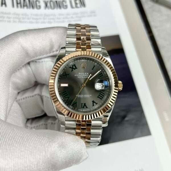 Rolex Replica Watch DateJust Wimbledon Dial Demi Strap Rose Gold Plated EW 41mm