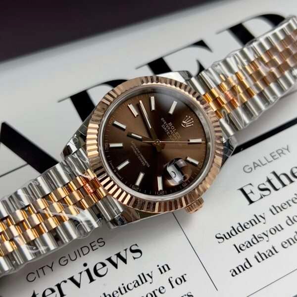 Rolex Rep 11 DateJust Men's Chocolate Dial 18K Rose Gold GM Factory 41mm - Image 4