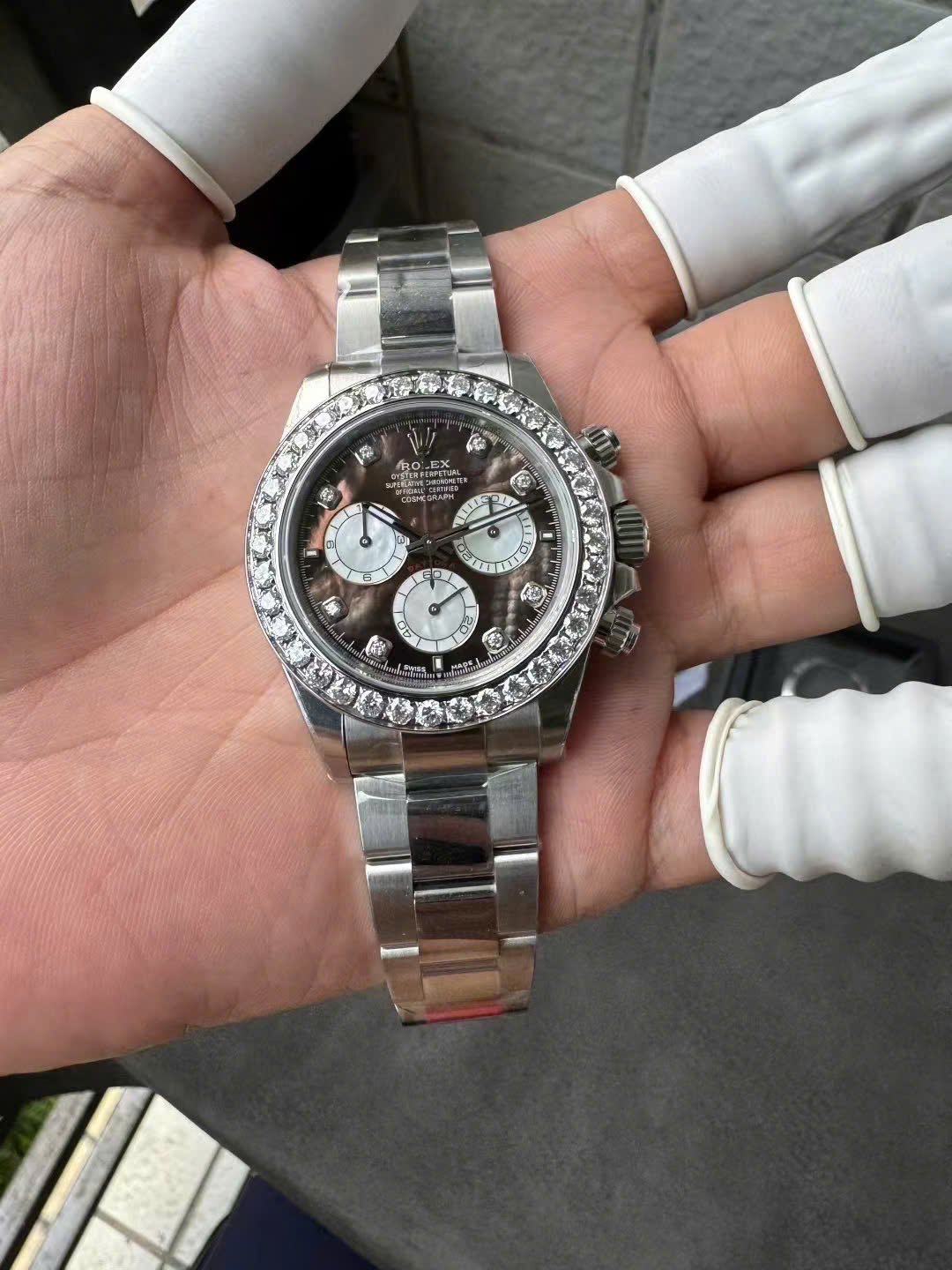 Rolex Daytona 126579RBR Custom Natural MOP Dial Moissanite Numerals Moissanite Bezel