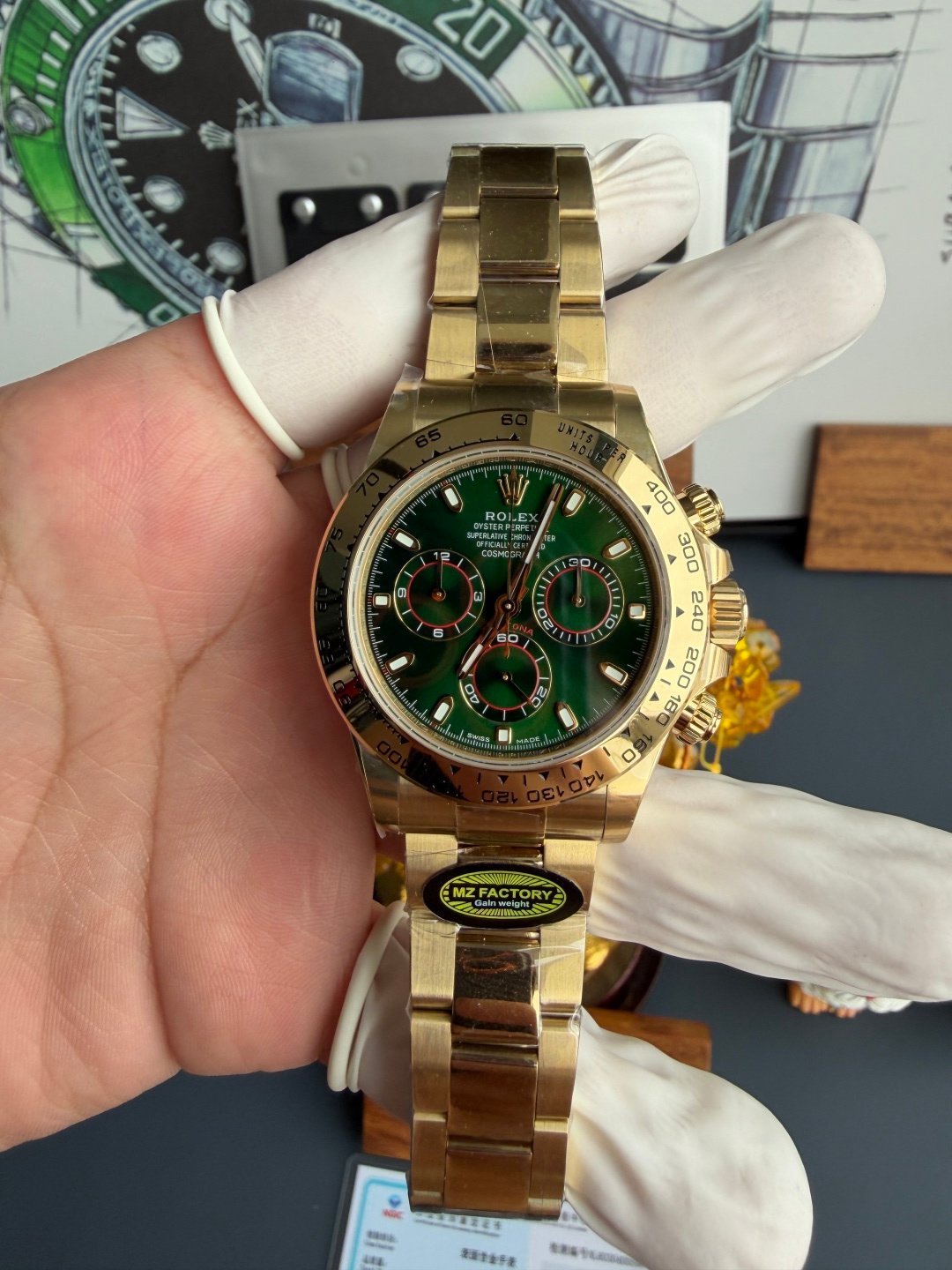 Rolex Daytona John Mayer Green Dial 18K Yellow Gold Plating Gained Weight 210g MZF 40mm